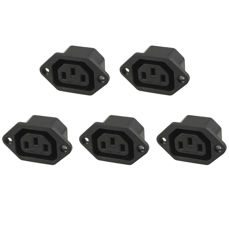 10X DIY DC Power Jack Socket Female Panel & 5 Pcs Black Plastic IEC320 C13 AC 250V 10A Panel Mount Plug and Socket
