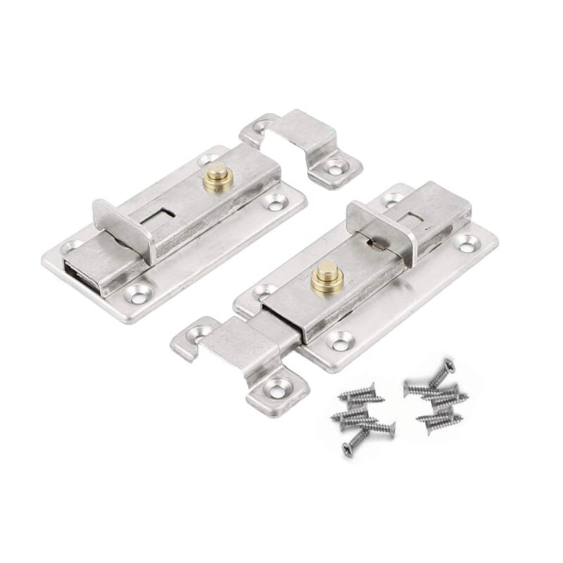 2 Pack Stainless Steel Spring Loaded Automatic Door Latch Bolt 3 Inches with Press Button to Release and Installation Screws
