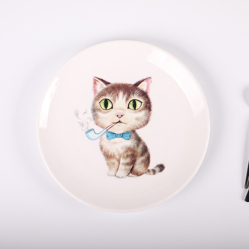 1 Piece ceramic cat dinner plates sets 8 inch dishes and plates sets steak cartoon tableware breakfast fruit tray: 1