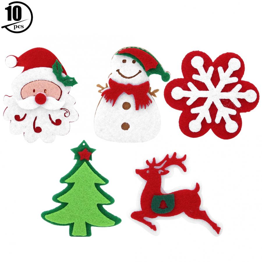 10Pcs Kerst Stickers Kerstman Kerstboom Vilt Doek Stickers Diy Vilt Kerstboom Hanger Voor Partij