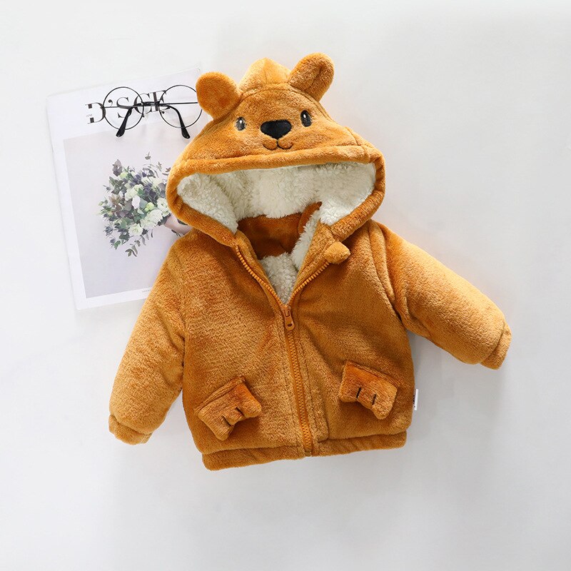 Baby cotton jacket boys and girls thick cotton coat children winter autumn and winter plus velvet jacket: Yellow / 9M