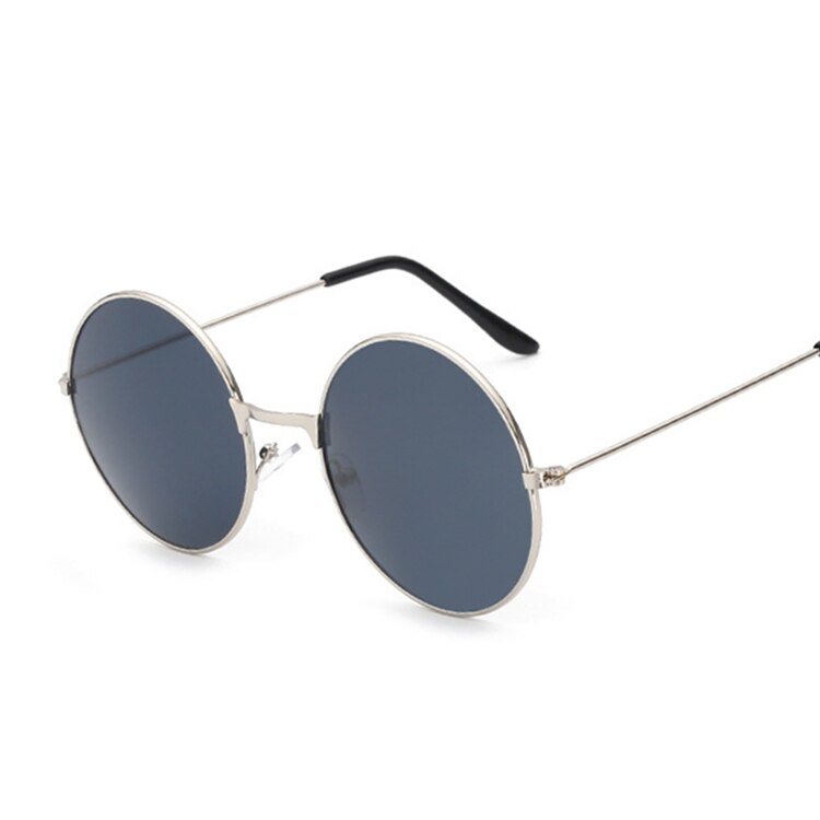 Klassiska runda solglasögon kvinnor vintage cirkel solglasögon för kvinnor manlig liten ram metall färgglad havsspegel retro: Silvergrå