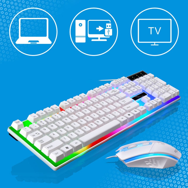 Erilles Wired Gaming Mechanical Feel Backlight Keyboard Mouse combo USB Mice Flexible Polychromatic LED Lights Computer Gamer