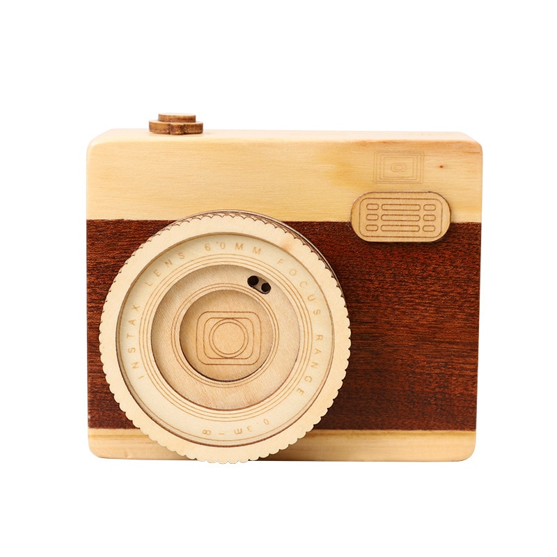 Wooden Camera Music Box Children's Day Girls Birthday Rotating Shutter Music Box Handmade Furniture Decoratio