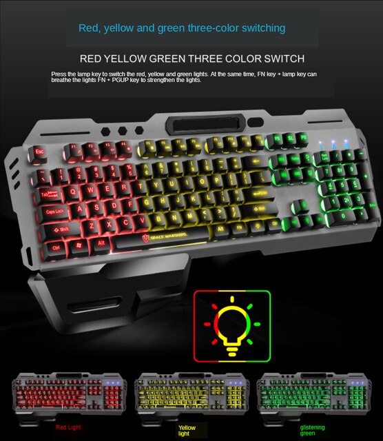 Gaming Keyboard Imitation Mechanical Keyboard 104 Keys Breathing Lamp Anti-ghosting hand rest Wired Keyboard For Desktop Laptop: 3 colour Backlight