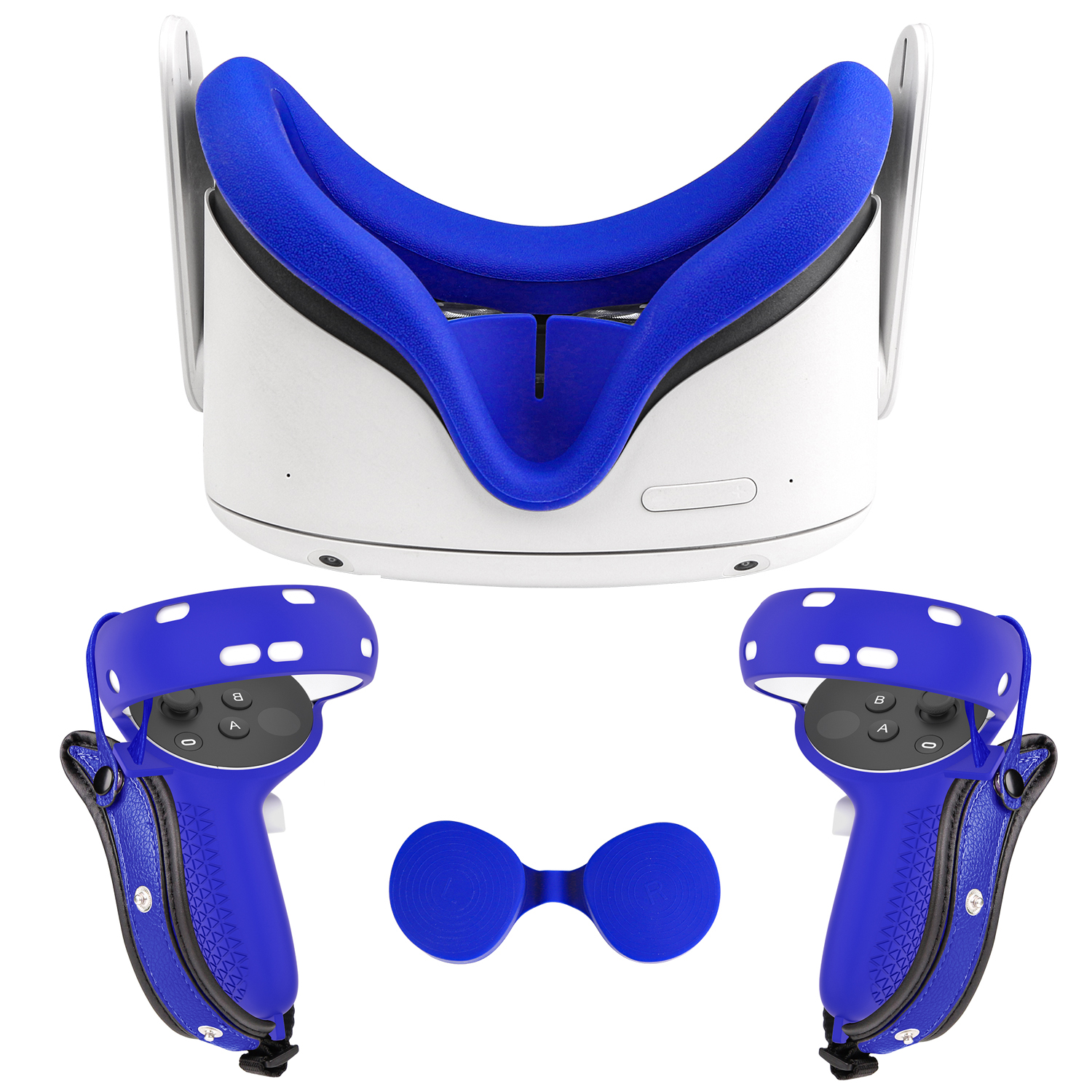 3 In 1 Voor Oculus Quest 2 Vr Accessoires Lederen Controller Handvat Mouw Grip Cover Lens Gezicht Eye Cover Pads voor Oculus Quest2: blue