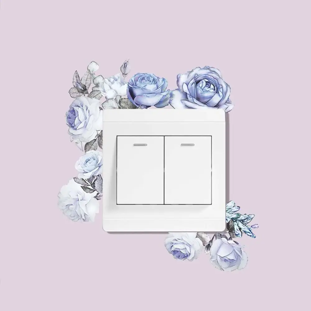 Pegatinas creativas de PVC para interruptor de pared, interruptores de enchufes de luz, rosas, margaritas, peonías, flores, hojas, plantas verdes, decoración del hogar,: Azul marino