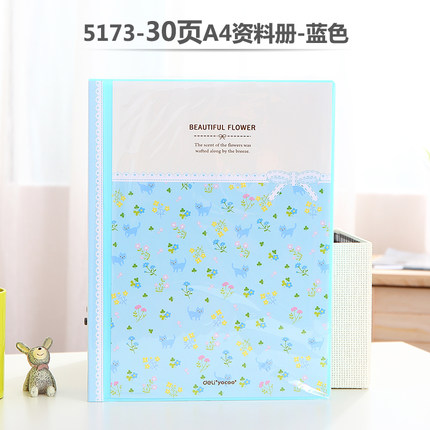 Fresh Flower Paper File Holders A4 Document Holder Paper Folder Storage Binder Pouch Package Office School 30/40/60/80pages: 30 pages-blue