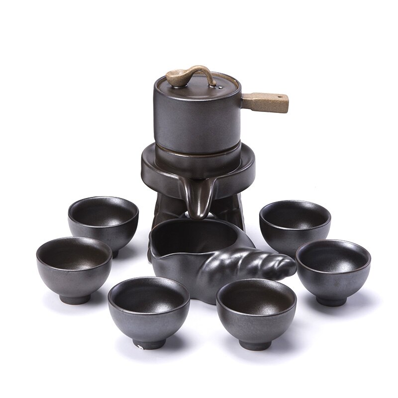 Semi-automatic Tea Set Stone Mill Teapot Household Simple Lazy Ceramic kungfu Tea Cup Set: D