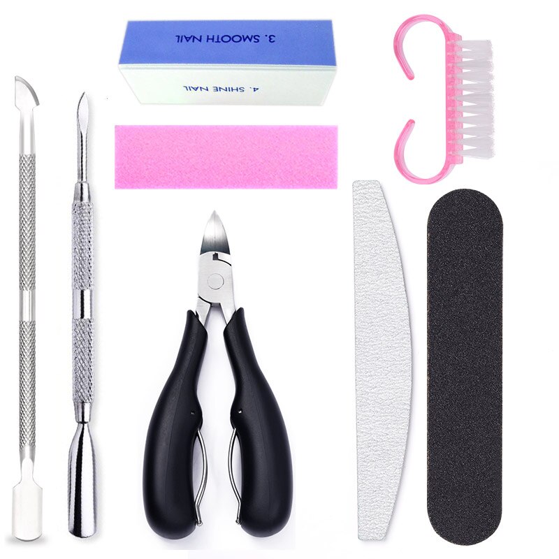 Manicure Nail Set Nail Art Tool Kits Cuticle Pusher Nail File Buffer Nagellak Remover Pedicure Nail Care Alle Voor manicure: Set 7