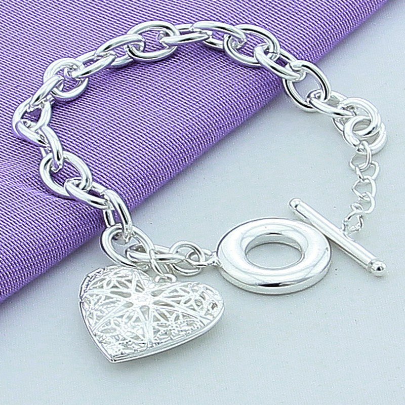some style Cute 925 silver bracelets charms heart nice for wedding women chain Charm gorgeous jewelry 8inch 20cm