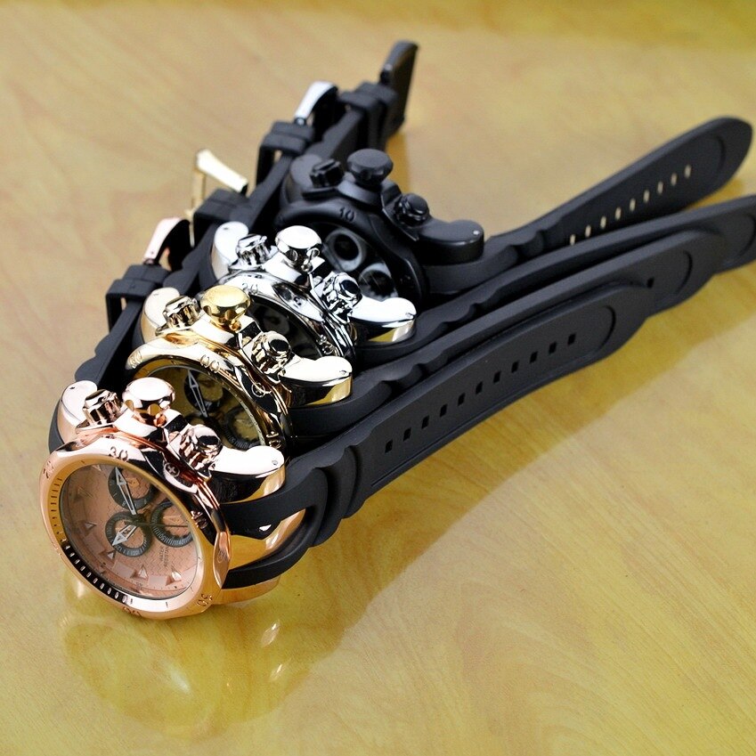 Reloj de famosa con esfera grande para hombre, reloj de cuarzo con esfera grande, correa de goma de 52MM, reloj de pulsera de oro rosa para hombre, reloj de lujo para hombre,