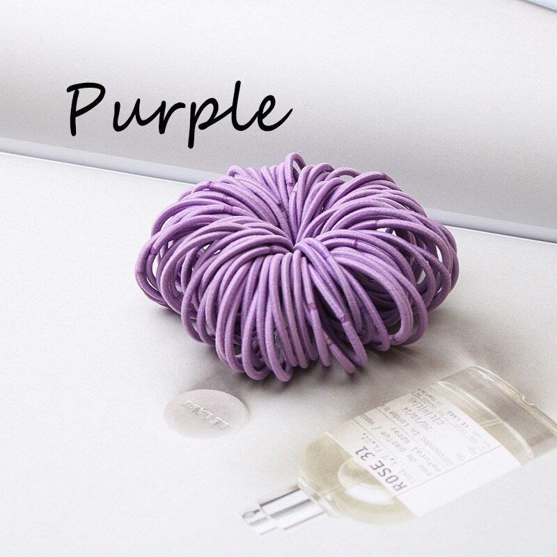100 PCS/Lot noël haute-élastique enfants bonbons couleur cheveux corde élastique Scrunchie cheveux bandes Mini cheveux anneaux élastique pour les filles: 100Pcs-Purple