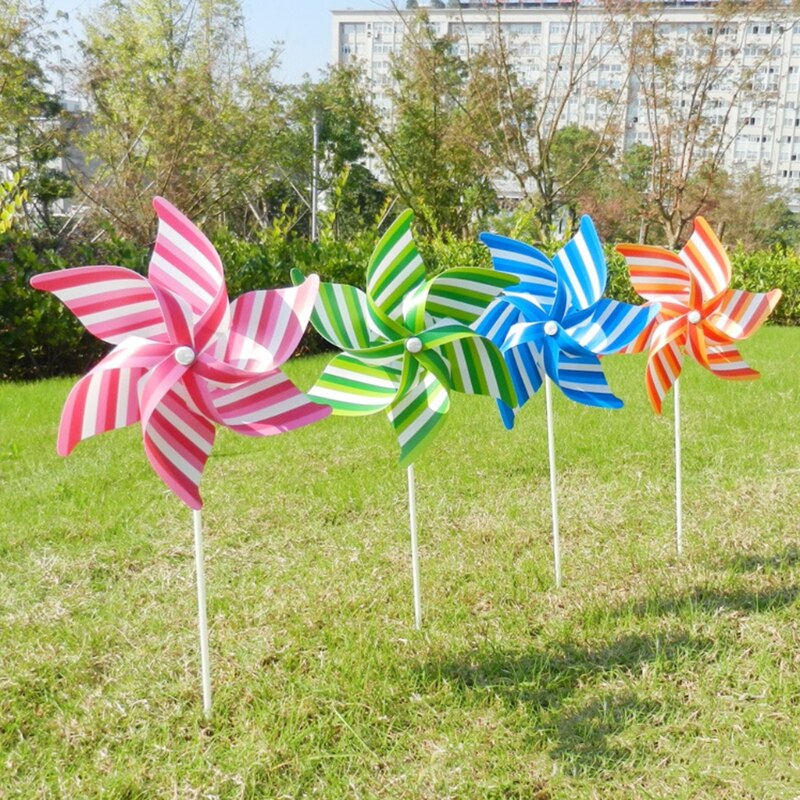 Striped Windmill Wind Spinner Home Garden Yard Decoration Kids Children Toys