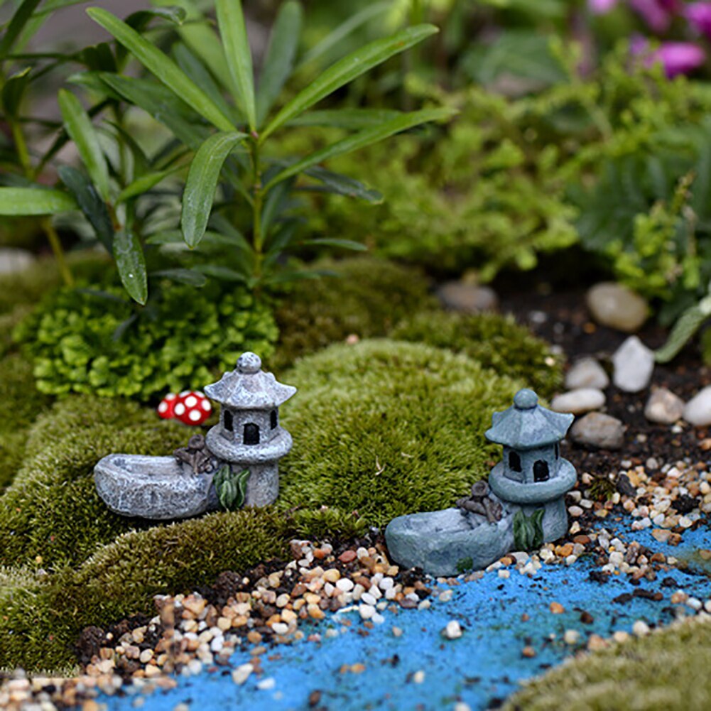 Mini fyrtårn vandbrønd figurer miniature håndværk fe haven kabine mos terrarium diy ornament haveindretning