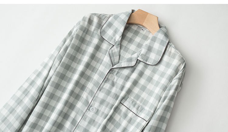 Men Pajamas Home Wear Long Sleeve Trousers Pyjama Cotton Sleepwear Set Double-layer Yarn Breathable Spring Autumn pijama hombre