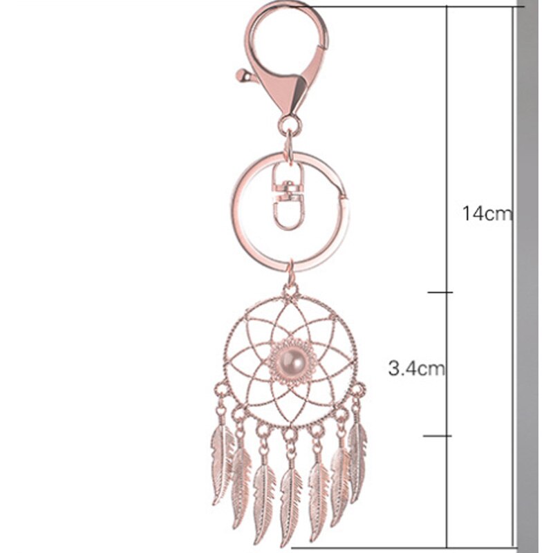 Rosa gull perle fjær jente hjerte liten fersk metall nøkkelring drømmefanger nøkkelring bag pendant girl  xr033