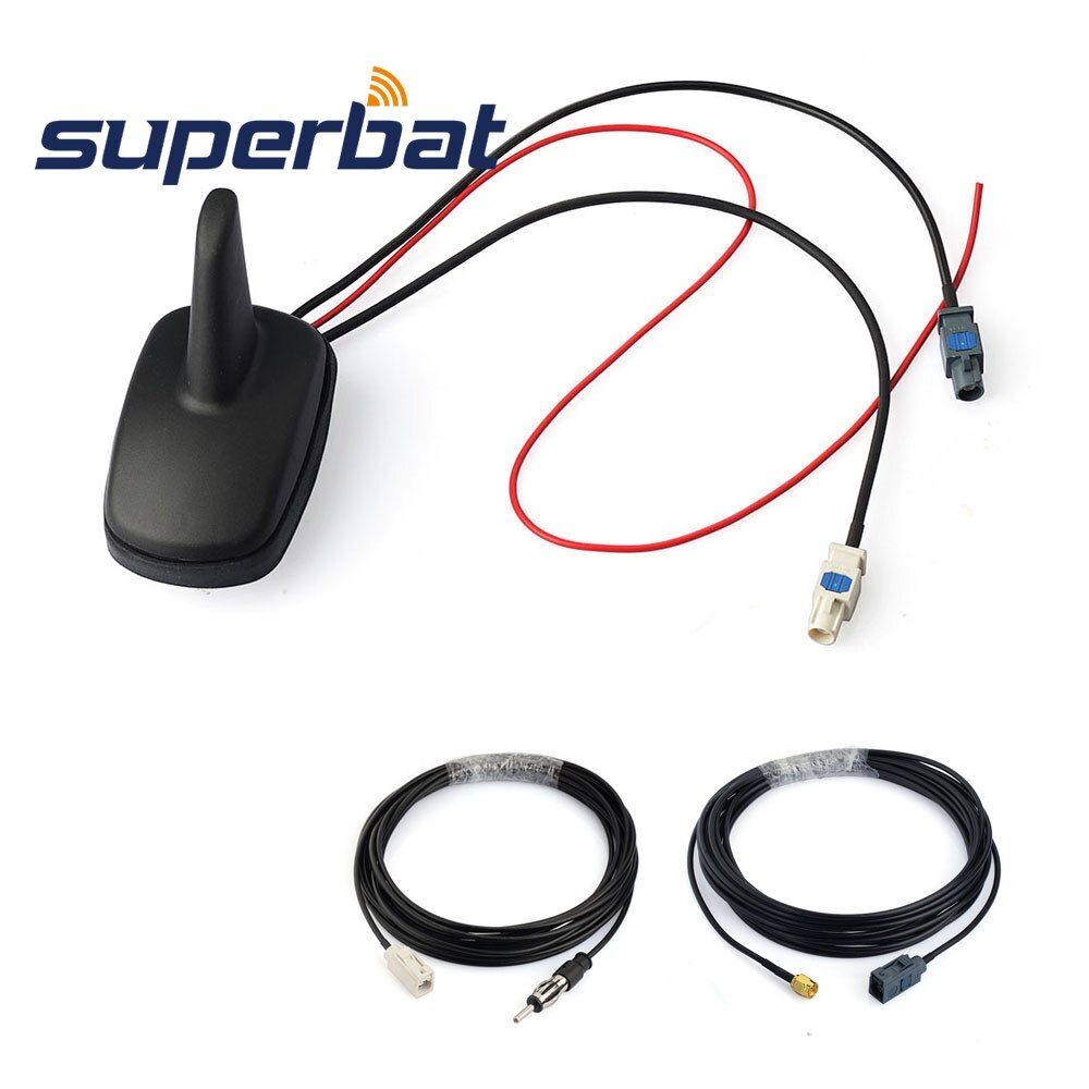 Superbat DAB/DAB+/FM Car Digital Radio/Stereo Amplified Aerial Roof Mount Antenna and SMA Aerial Replacement Cable for Auto DAB