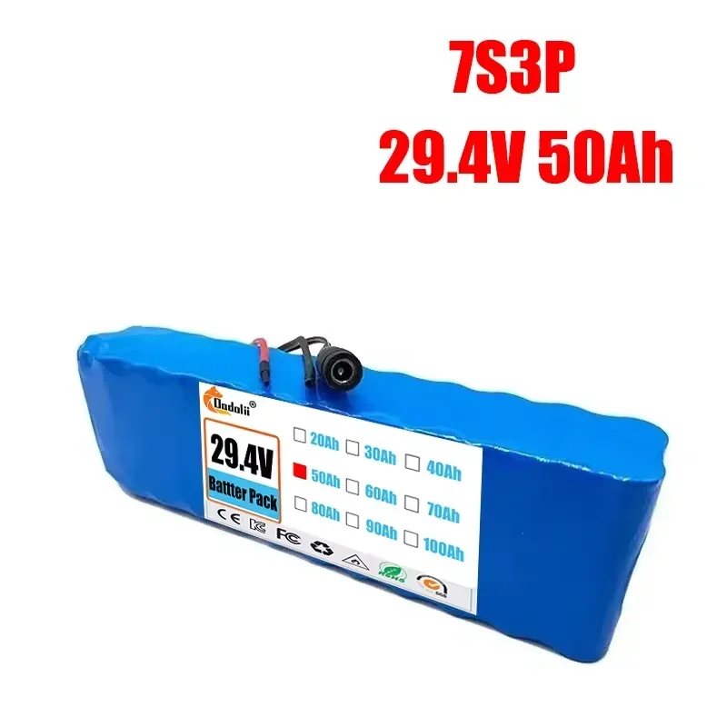 Pacote de bateria de lítio recarregável 18650 7S3P 29,4V 50Ah com BMS adequado para motores 24V - 29,4V + carregador 2A: ROXO