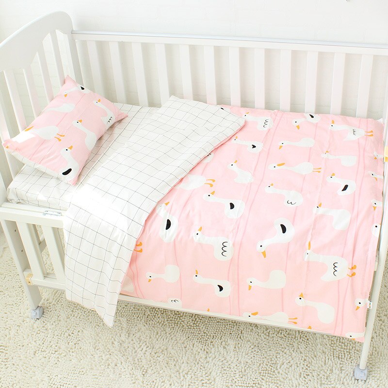 3 stk baby sengetøj sæt til piger ren bomuld vævet tegneserie krybbe sengelinned til børn inkluderer dynebetræk fladt ark pudebetræk: Gås