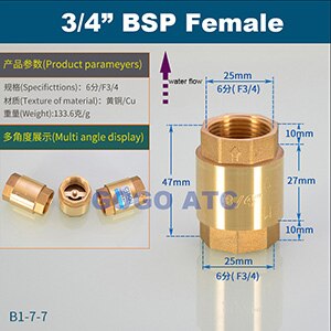 DN15/DN20/DN25 1/2 3/4 1 inch brass In-Line spring vertical check valve for Water meter female male one way valve: B1-7-7