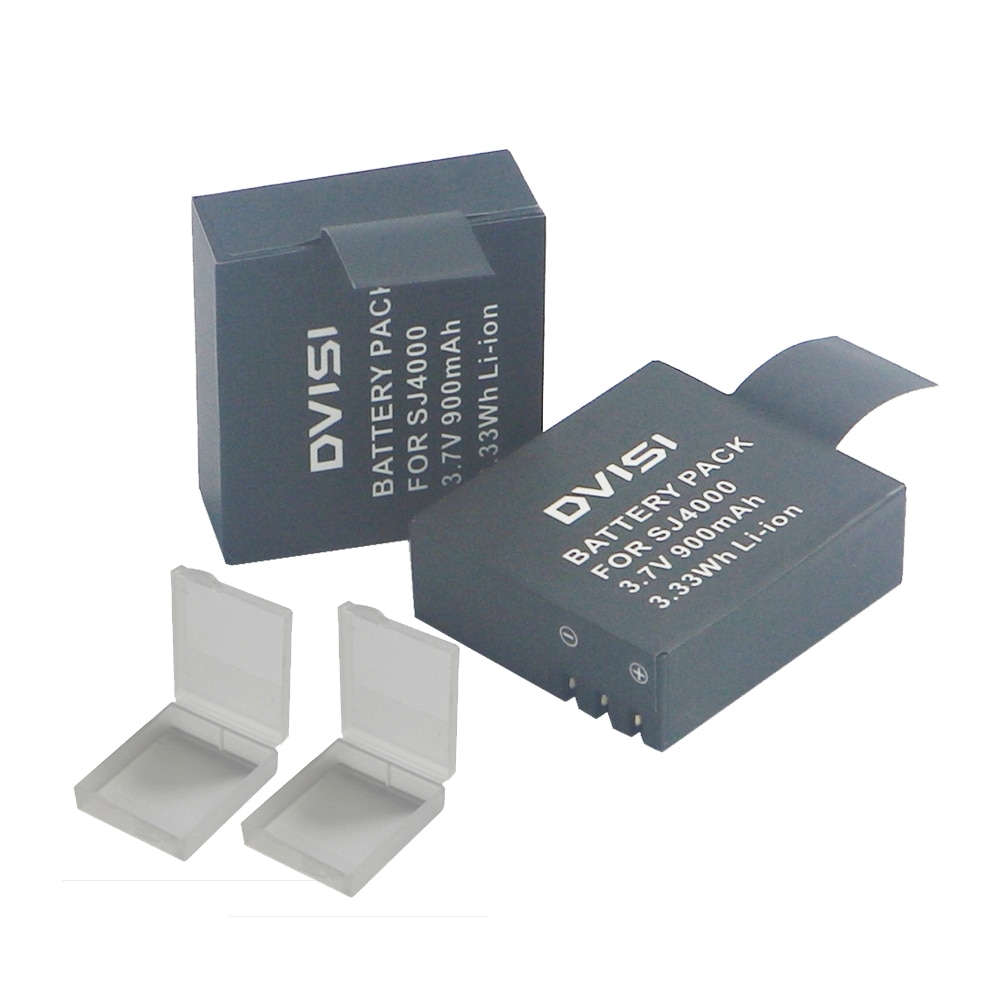 Dvisi 2 stk 3.7v 900 mah oppladbart li-ion batteri + oppbevaringsboks til  sj4000 wifi  sj5000 wifi  m10 sj5000x elite handling kamera