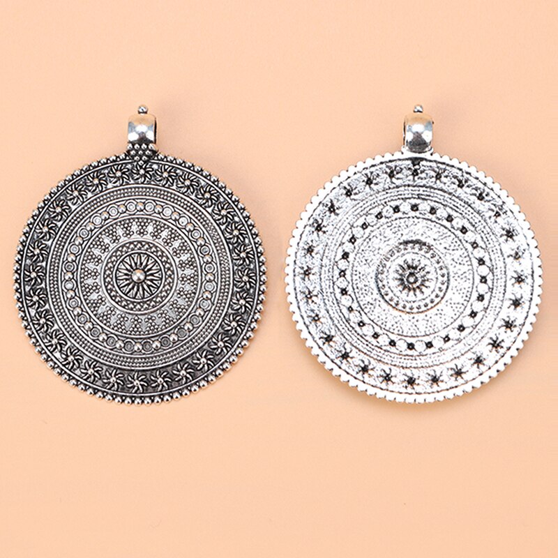 Zxz 2 stk tibetansk sølv stor boho rund blomst medaljong sjarm anheng til halskjede smykker gjør funn 64 x 64mm