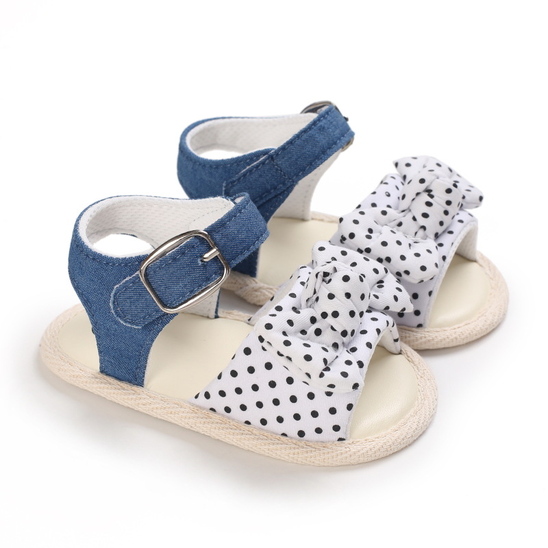 Sandales d'été respirantes pour bébés filles de 0 à 18M, chaussures de princesse papillon à semelle souple de couleur unie pour l'extérieur et l'intérieur des tout-petits: White dots / 13-18 mois