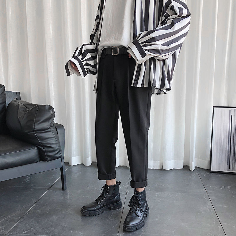 Heren pantalon slank zakelijk kostuum heren wild losse rechte broek heren streetwear effen kleur casual broek s -3xl