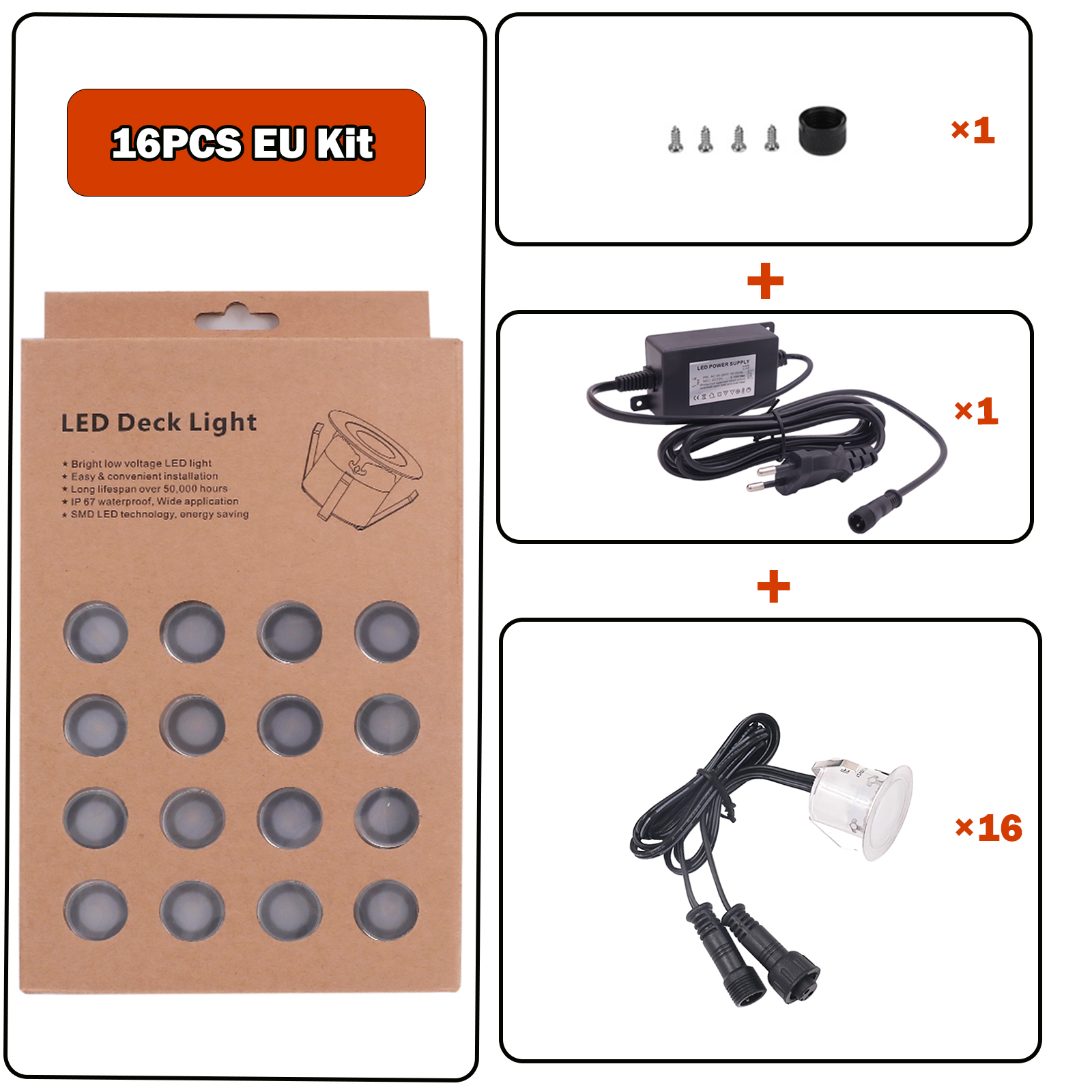 10/16PCS LED Deck Light Outdoor Wateroof DC12V Recessed Underground Bulb Lamp EU/AU/UK/US Plug For Courtyard Garden Step Stairs: changeable / 6-10W