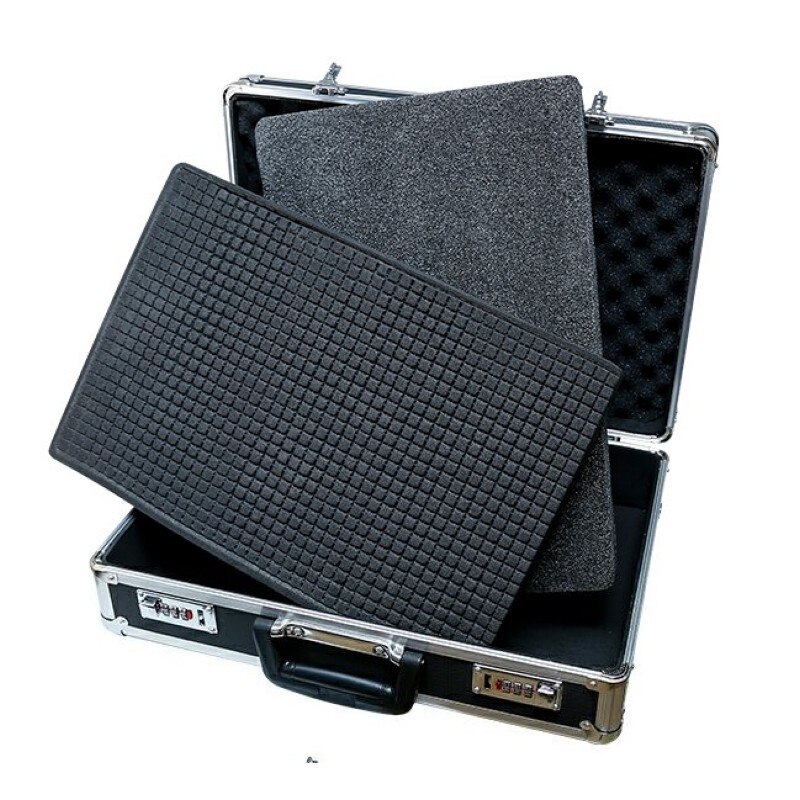 Aluminum Alloy Tool Box Password lock instrument box Impact resistance Safety Case Portable Suitcase With pre-cut sponge Black: Default Title