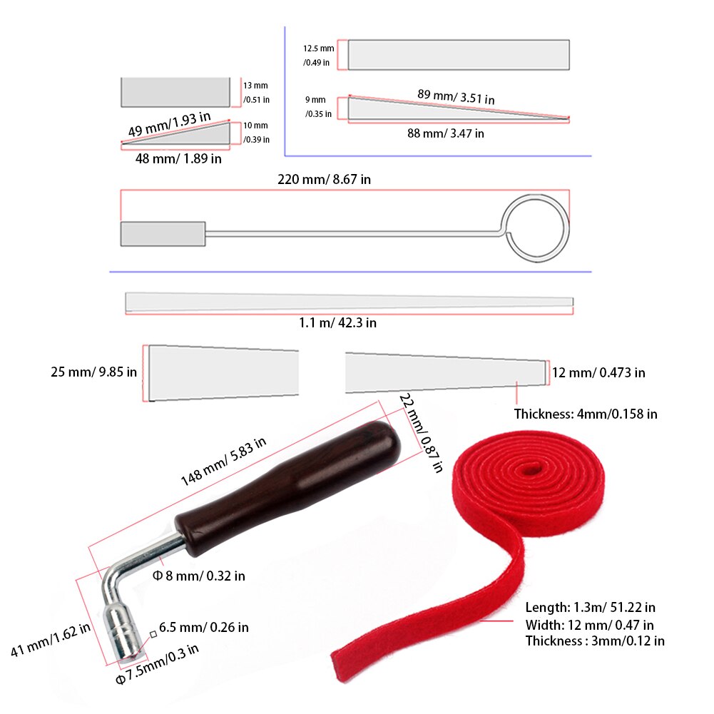 6Pcs Piano Tuning Lever Tools Kit Mute Hammer DIY Piano Part Piano Tuning Tool Wooden Handle Fixed Tuning Wrench