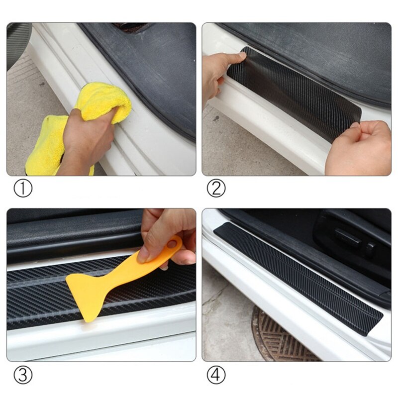4 stk / sæt universal bil styling klistermærke 3d kulfiber dørkarm scuff plade beskytter dørkarme beskytter biltilbehør