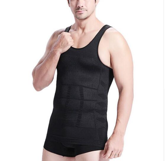 Men's Slimming Body Shaper Corset Shirt Compression Abdomen Tummy Belly Control Running Gym Sports Vest T Shirts Clothing: black sleeveless / XL