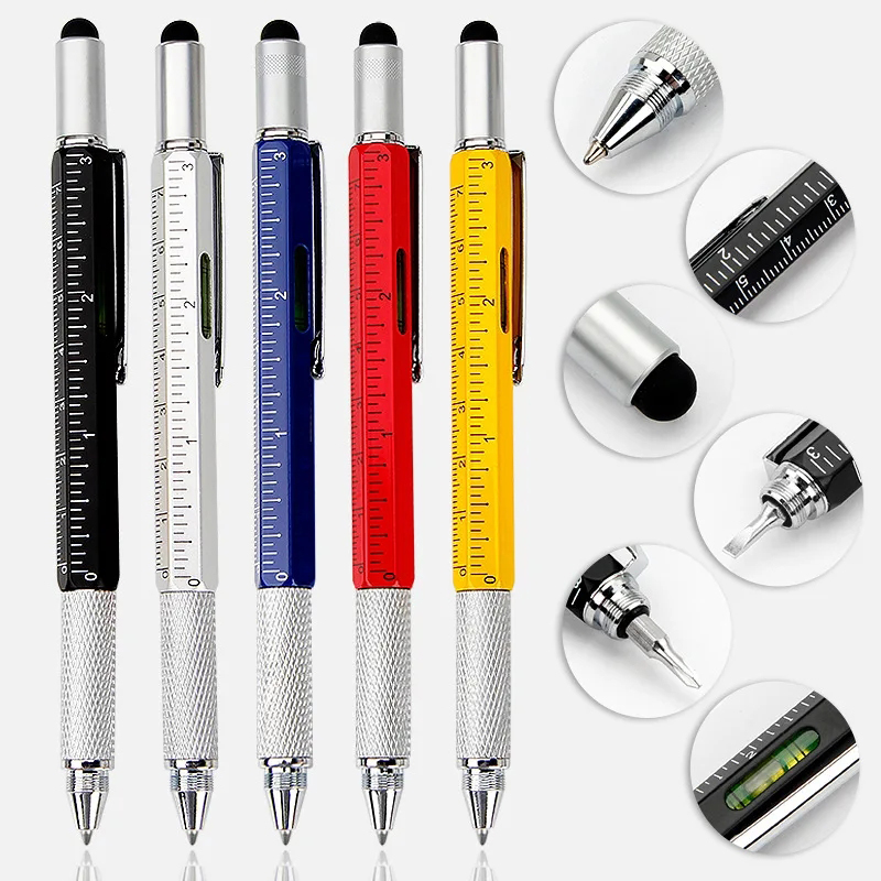 Multifunktions-Kugelschreiber mit modernem Handwerkzeug, Messen Sie ein technisches Lineal, Schraubendreher, Touchscreen, Multi-Stylus-Wasserwaage