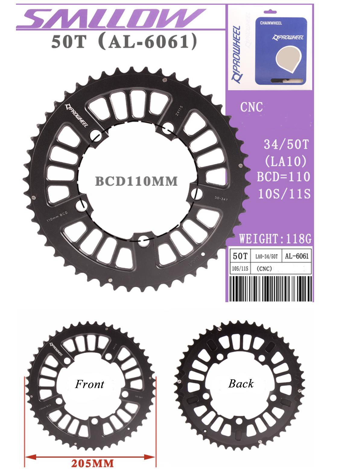 Prowheel Road Bike Chainwheel 8/9/10/11 Speed 53/50/39/34T BCD 110/130mm Bike Chainring Steel Aluminum Alloy Bike Accessories