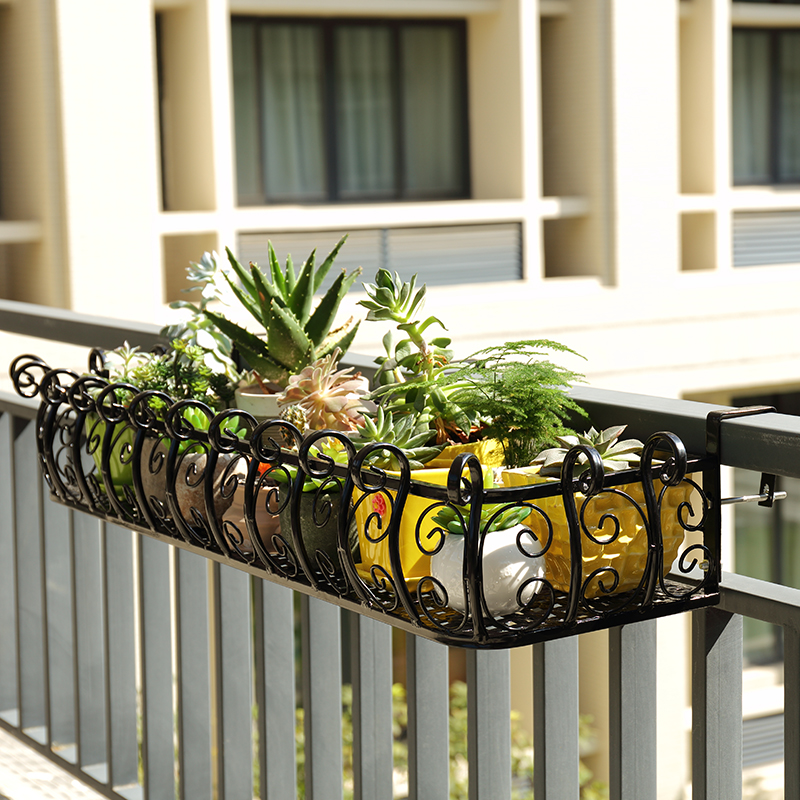 European style iron railing flower stand balcony guardrail hanging succulent wall pot rack anti-thef