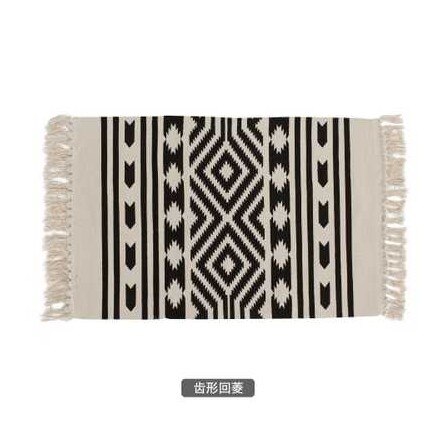 Kilim tapis moderne à rayures | Tapis de salon 100% coton, tapis géométrique indien, noir blanc, contemporain, style nordique de bohémien: D / 130X60CM