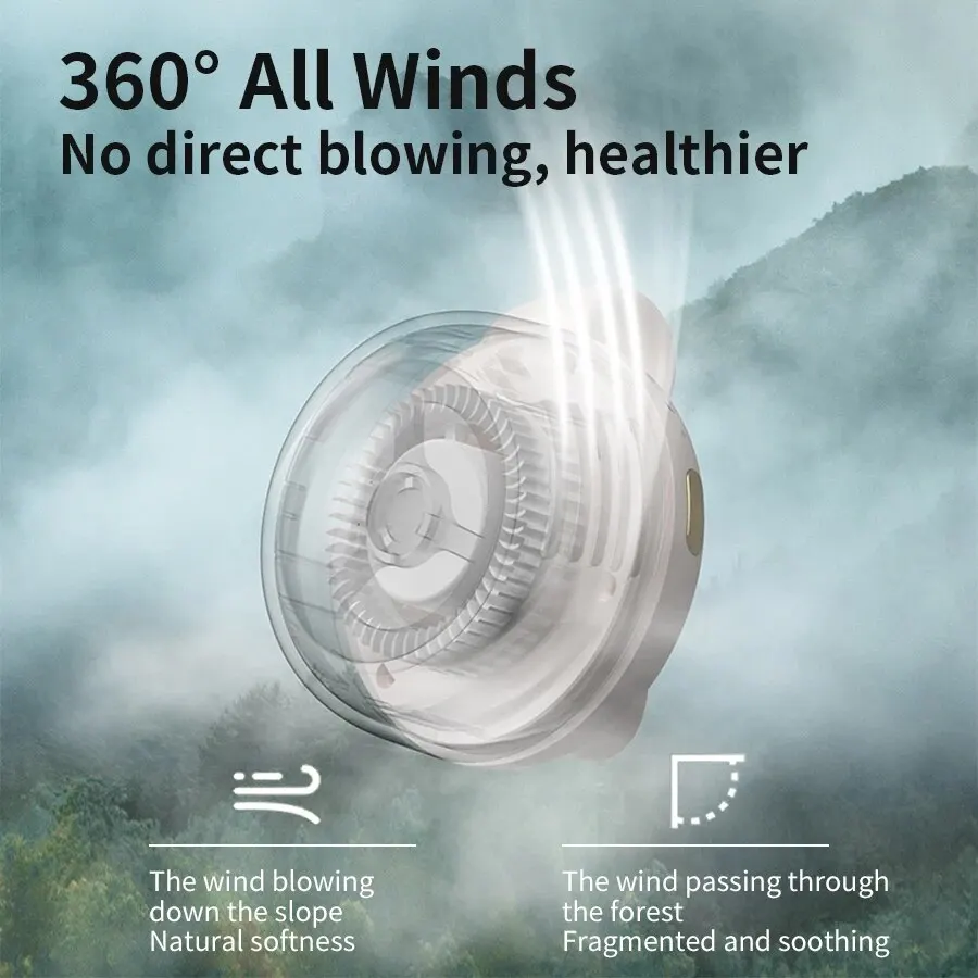 Small Whirlwind Clip Waist Neck Clip Fan Portable Rechargeable Fan Quiet 3 Speeds Hands-Free 2 in 1 Waist Clip Bladeless Fan