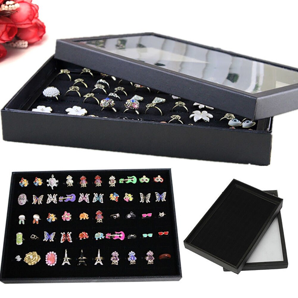 100 Slots Ring Display Box Vrouwen Oor Stud Opbergdoos Sieraden Organisator Ring Display Lade Earring Show Case Ring Houder bijouxs