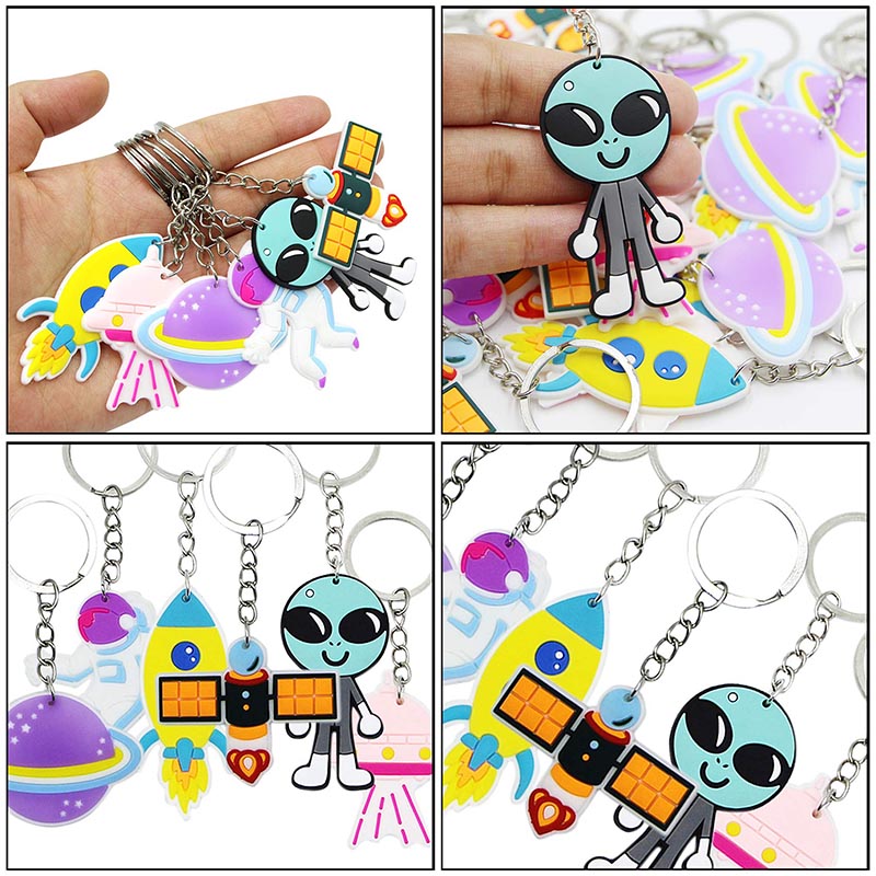 6/12/18/24pcs Space Party Favors Key Chains Astronauts Rockets UFO Aliens Key Chains Solar System Planet Theme Birthday Decors