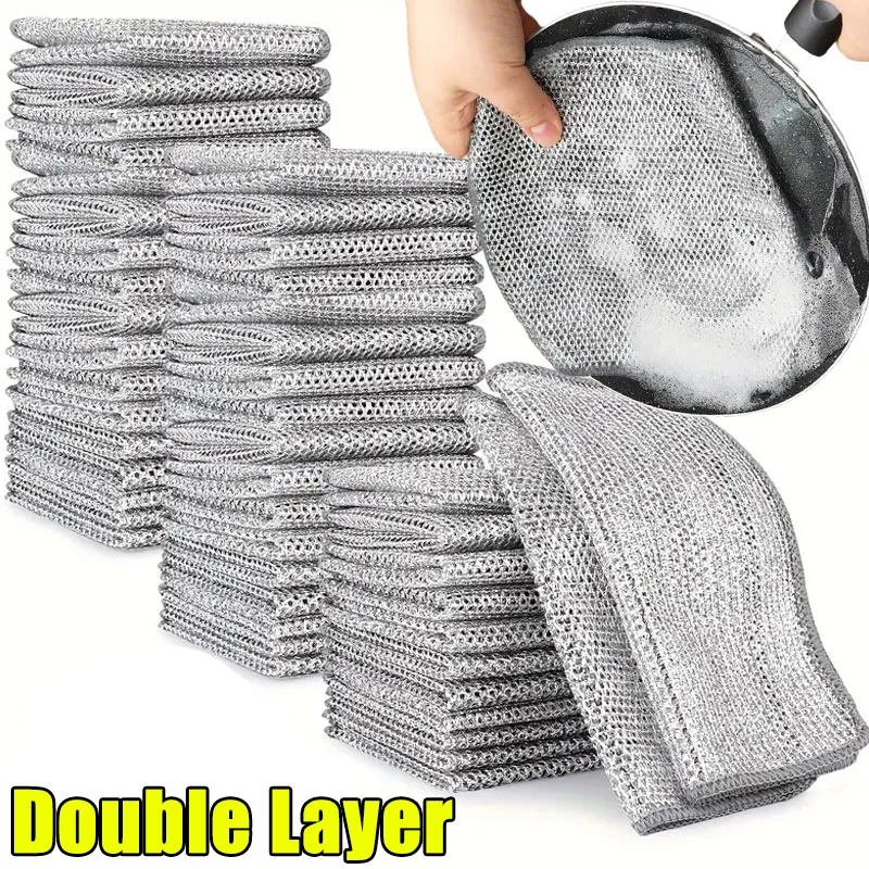 Paño de limpieza mágico grueso de doble cara, trapos de alambre de acero y Metal, paños de lavado para platos de cocina, herramientas de limpieza de toallas, 80/1 Uds.: Rojo / 5 piezas