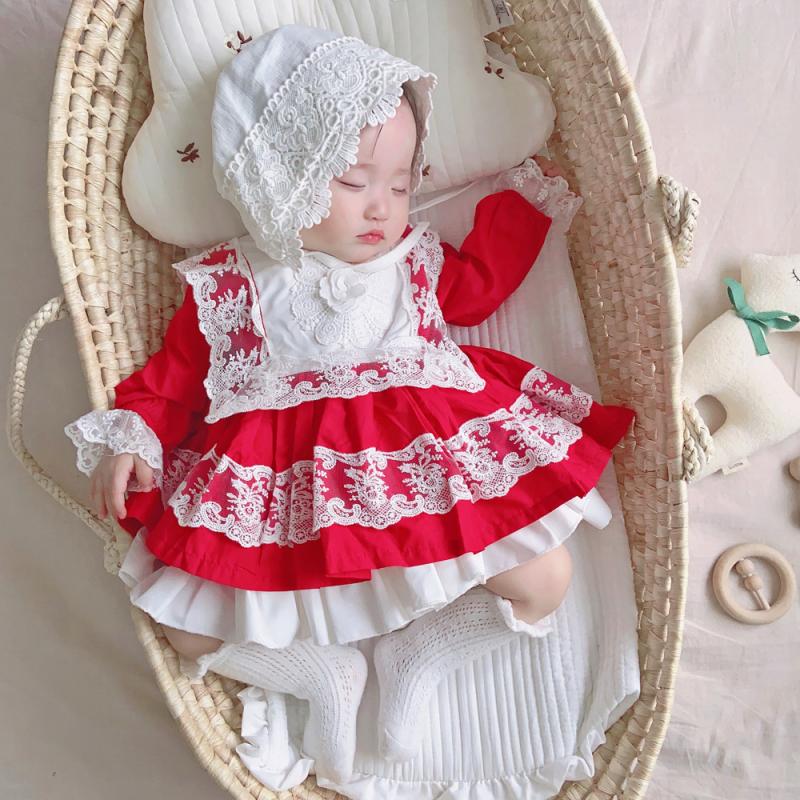 Ropa de España para bebé, vestidos españoles de otoño para niña, vestidos de baile de encaje rojo Lotia para bebé, trajes de Cumpleaños Infantiles, vestidos de bautismo para bebé