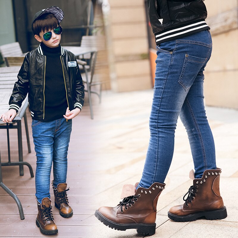 Warm Jeans Voor Jongens Winter Kinderen Dikker Fleece Skinny Jeans Tieners Denim Broek Kinderen Elastische Taille Broek 10 Jaar