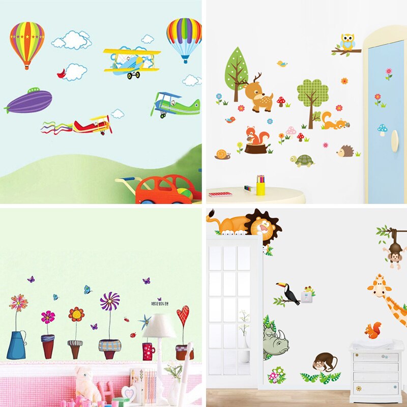 Cartoon Flower Wall Sticker for Kids Rooms Living Room Wall Decor Stickers Home Decoration Decal Window Kitchen Wallpaper Poster