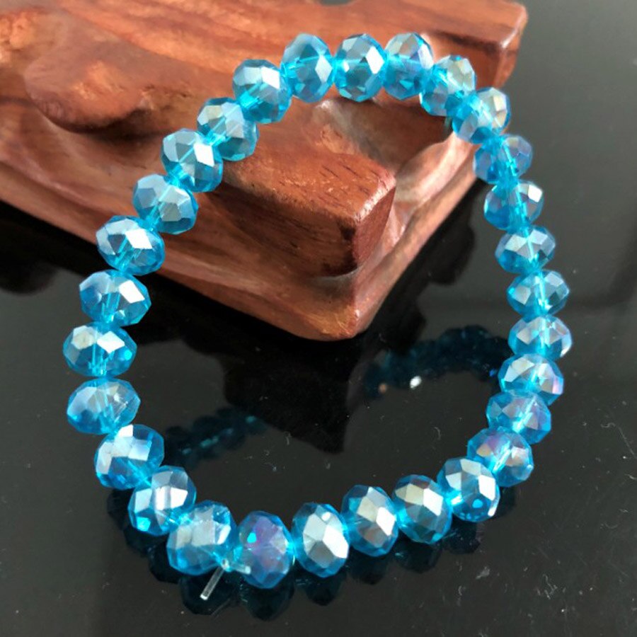 Charme Handgemachte frauen 8mm Strass Glas Kristall Perlen Runde Perlen strecken-Armbinde Femme Armreif Armbänder Mädchen wickeln Schmuck: HT8M9 8mm Himmel Blau