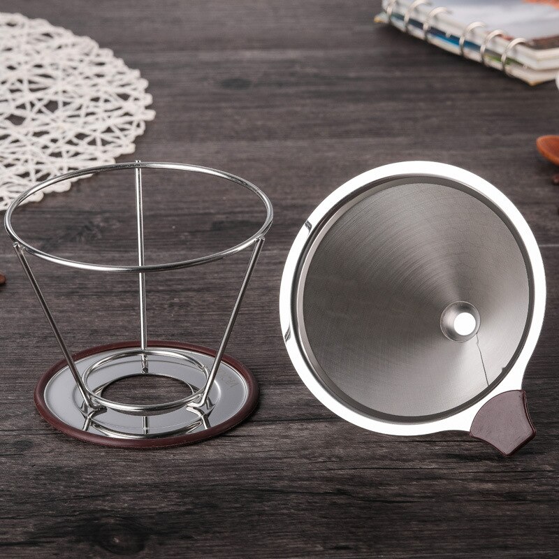 Double Filter Stainless Steel Hand Coffee No-Filter Paper Strainer Drip Funnel Filter Cup Barista Poured Coffee Pot Filter