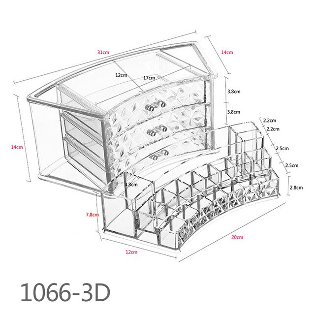 Acrylic storage drawer Multi-porous cosmetics jewelry storage organizer Transparent plastic porous lipstick storage box: 2