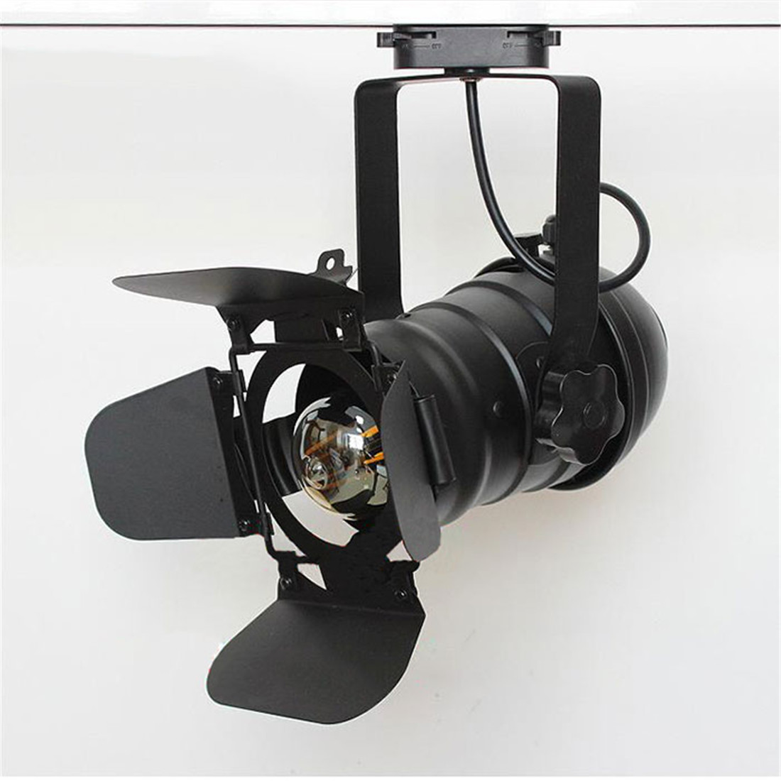 Jahrgang E27 Schienenleuchte, Dachgeschoss industriell Scheinwerfer Schienenleuchte, schwarze Schienenlampe mit Blindtür, Beleuchtung für Bekleidungsgeschäfte und beladen