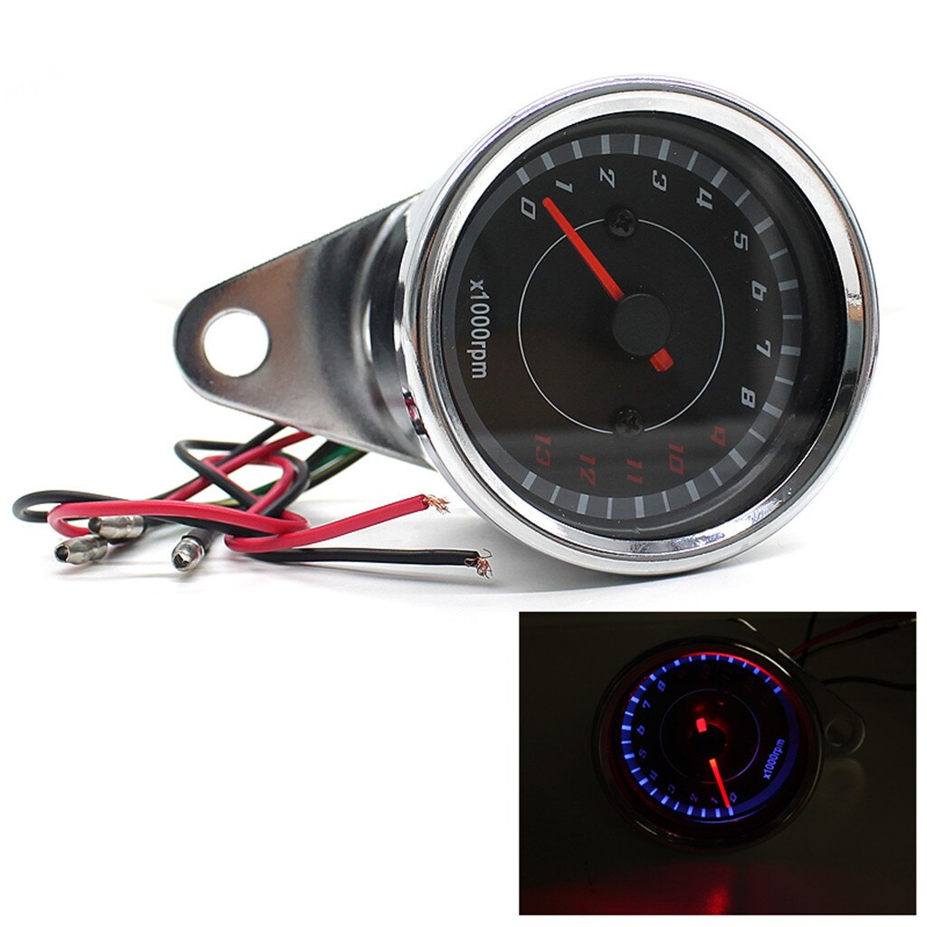 kongyide Motorcycle Digital Waterproof Inductance Tachometer Pointer Instrument Retro Tachometer Meter Gauge LED 12V Jly22